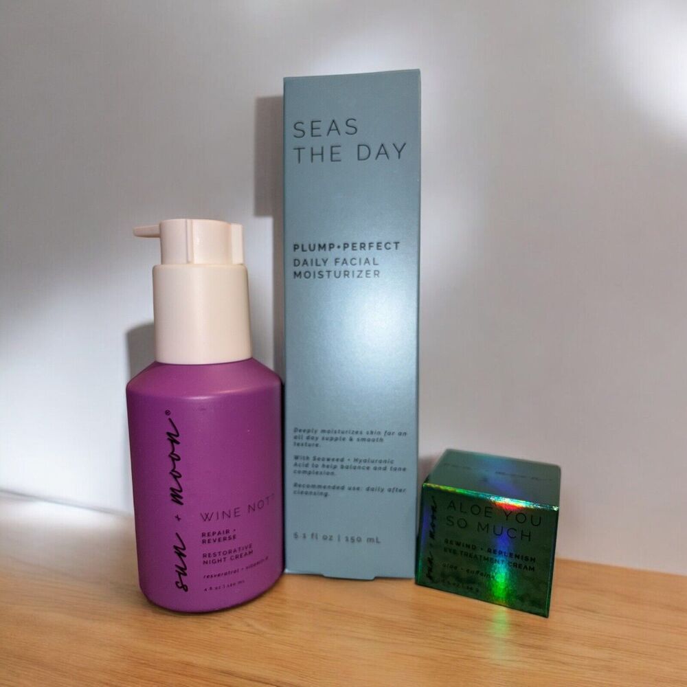 Sun+Moon 3pcBUNDLE Seas the Day Moisturizer/Aloe You So Much Eyes/Wine Not Cream